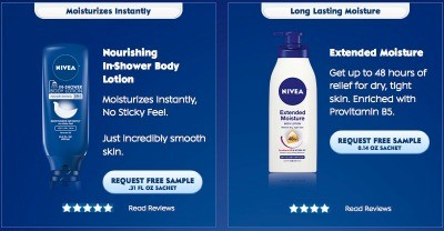 Free Nivea Extended Moisture or In-Shower Body Lotion Sample Free Nivea Extended Moisture or In-Shower Body Lotion Sample