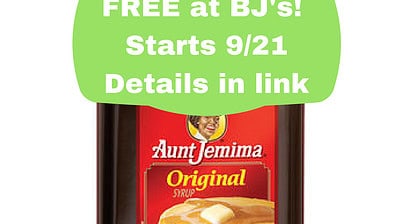 free aunt jemimas syrup at BJs wholesale club