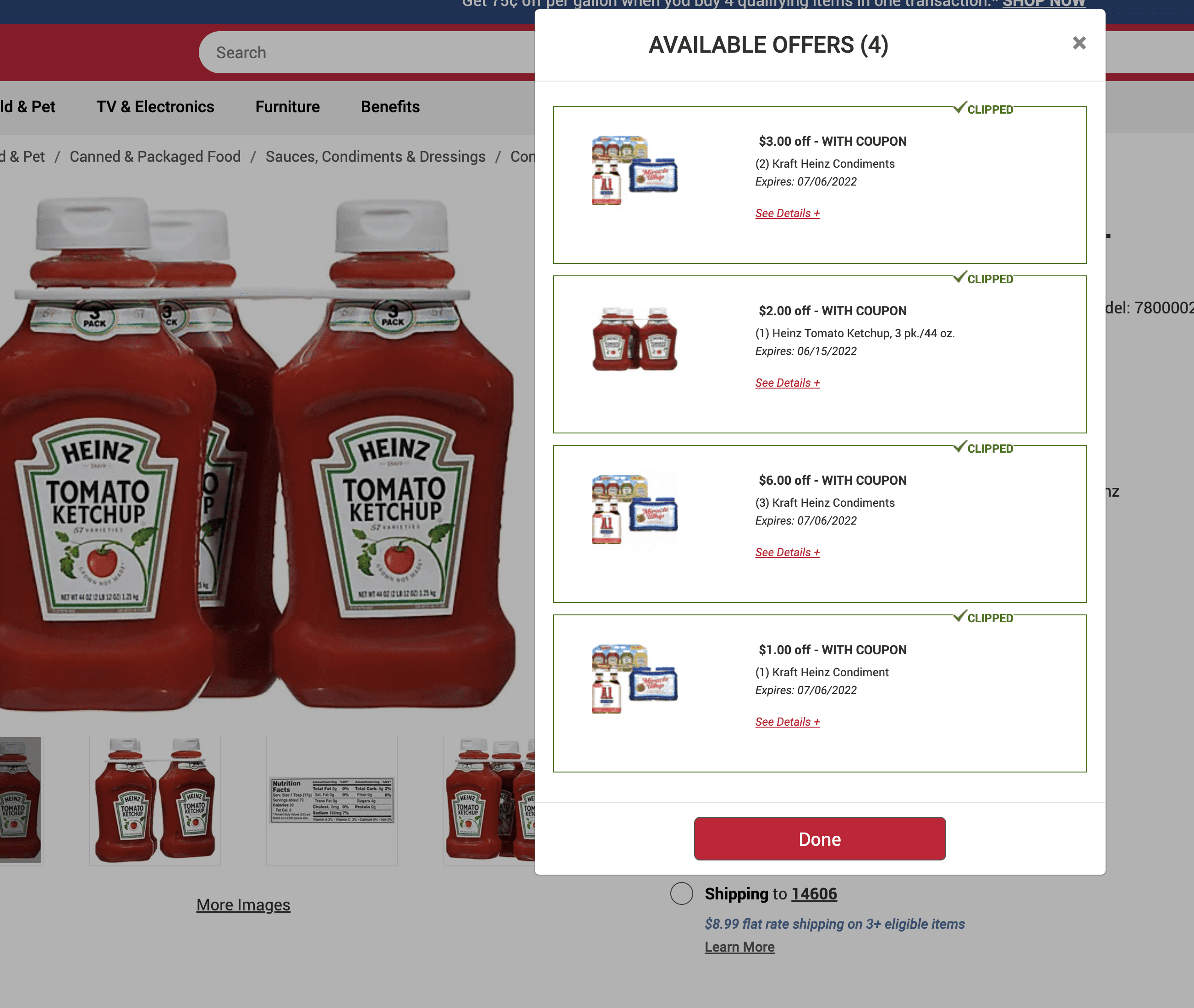heinz ketchup coupon stack at BJs