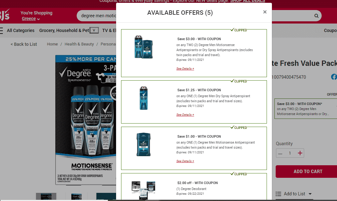 degree motionsense five coupons bjs