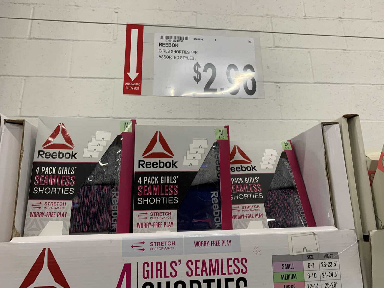 reebok girls seamless shorties at bjs