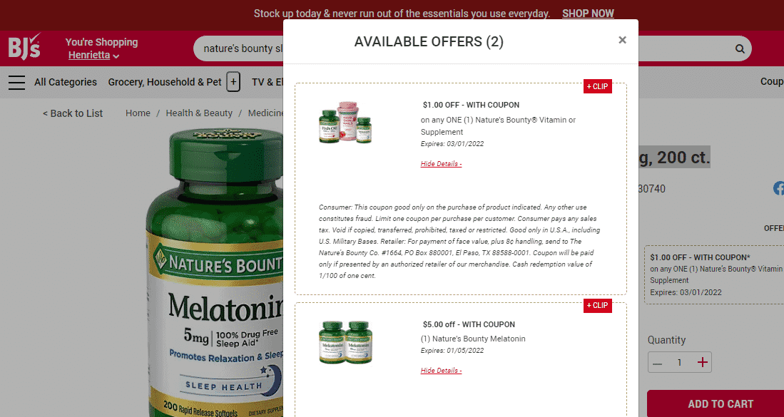nature bounty melatonin at bjs wholeasle club