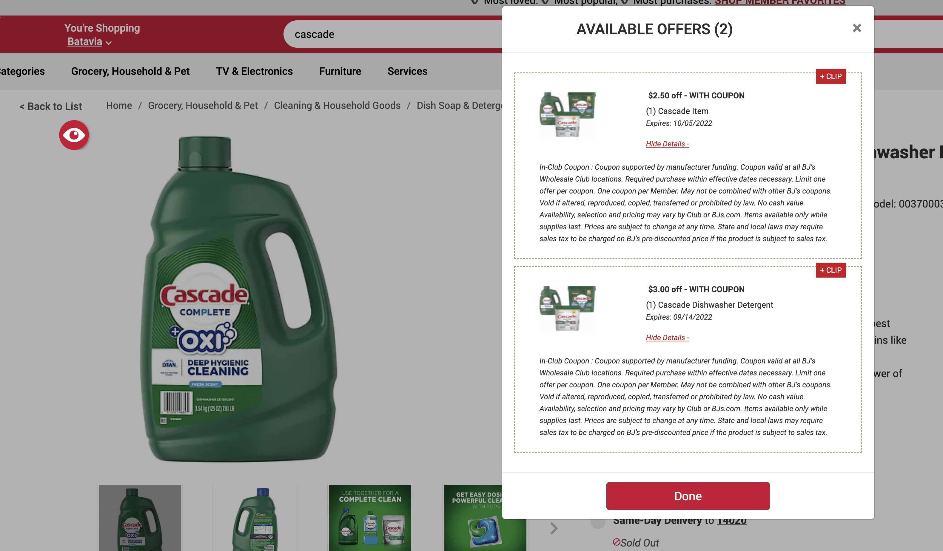 cascade gel at Bjs coupon stack