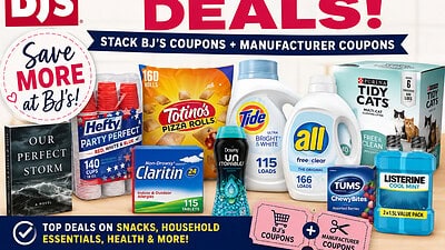 BJs Wholesale coupon stacking deals with various manufacturer coupons and discounts.
