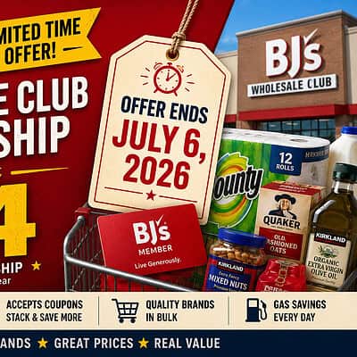 BJs Wholesale Club membership promotion with limited-time offer ending July 6, 2026.