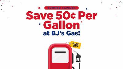 Gas pump with savings offer of 50 cents per gallon at BJ's Gas.