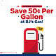 Gas pump with savings offer of 50 cents per gallon at BJ's Gas.