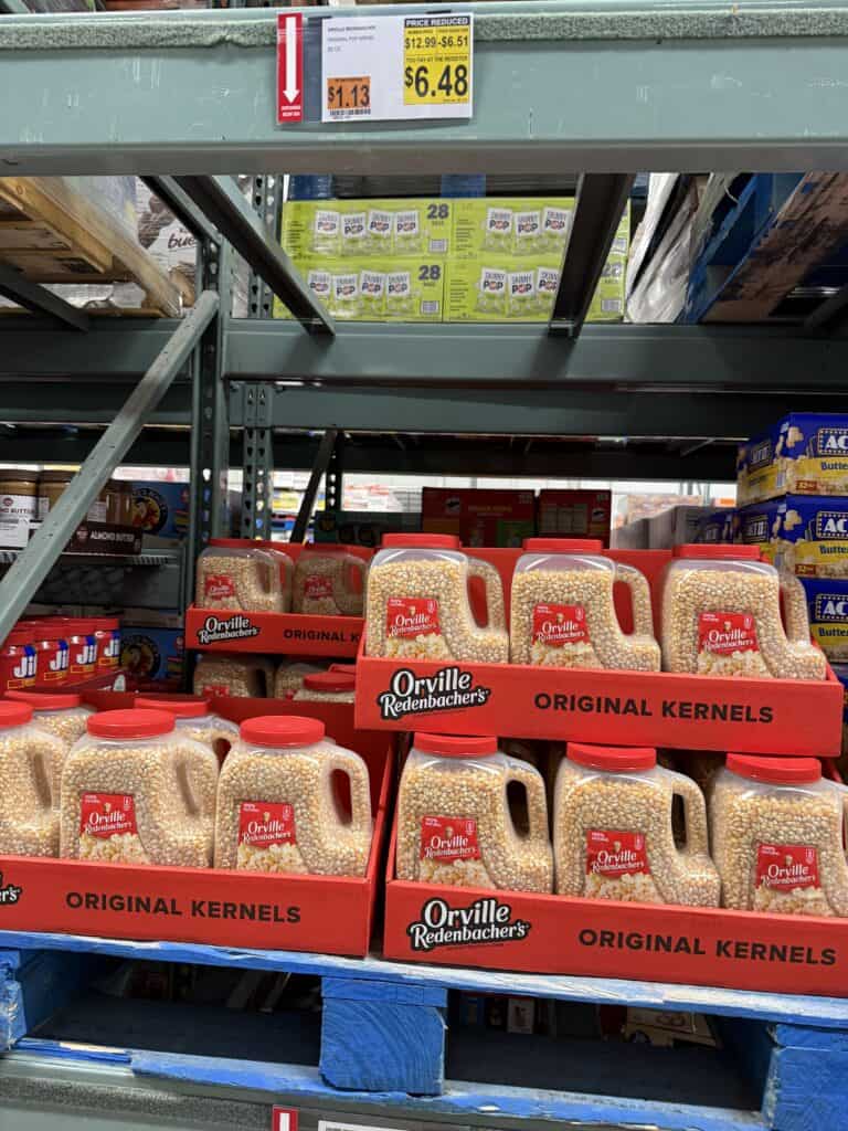 Orville Redenbacher's popcorn kernels on store shelf for sale.