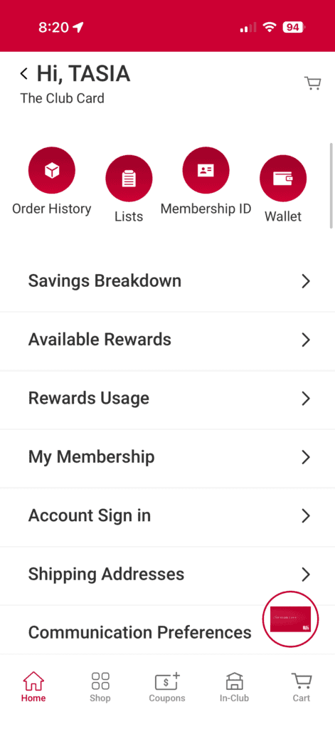 BJ's app showing where to find your membership ID