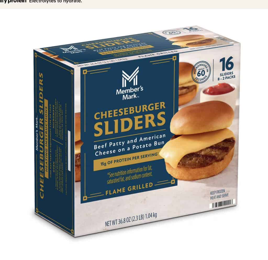Cheeseburger sliders with beef patty and American cheese on a potato bun.