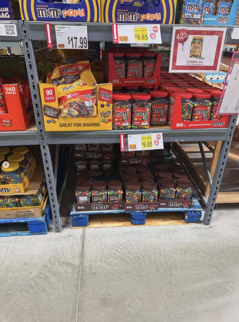 Assorted M&M's candies on store shelf at BJ's Wholesale.